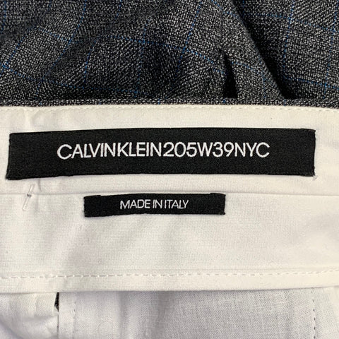 CALVIN KLEIN 205W39NYC Size 36 Grey Blue Grid Wool Flat Front Zip Fly Dress Pants