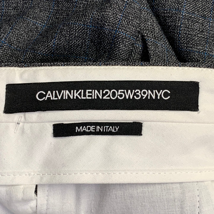 CALVIN KLEIN 205W39NYC Size 36 Grey Blue Grid Wool Flat Front Zip Fly Dress Pants