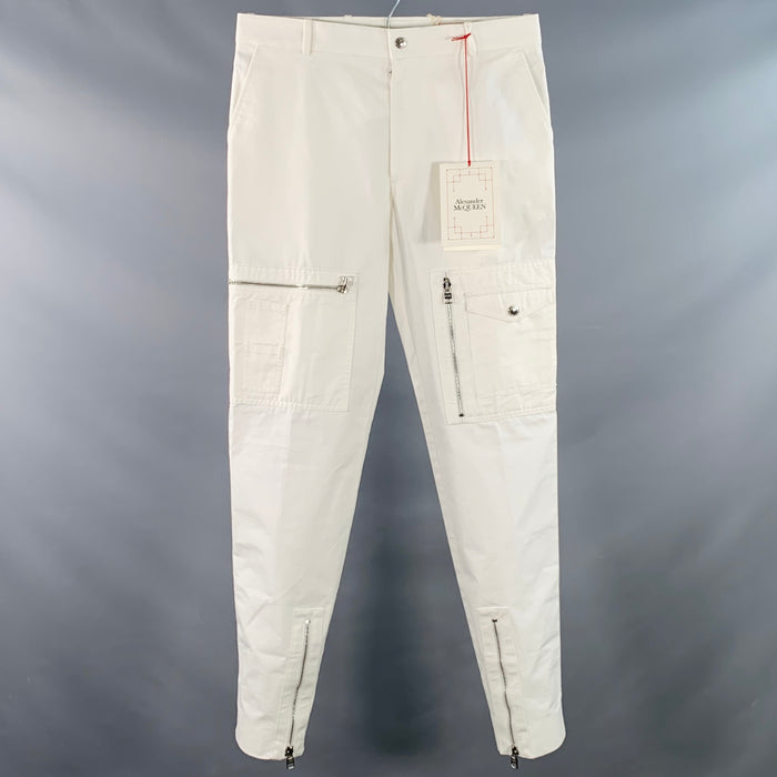 ALEXANDER MCQUEEN Size 30 White Cotton Cargo Ankle Zip Casual Pants