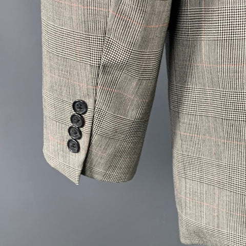 O'CONNELL'S Size 42 Long Black White Plaid Wool Notch Lapel Suit