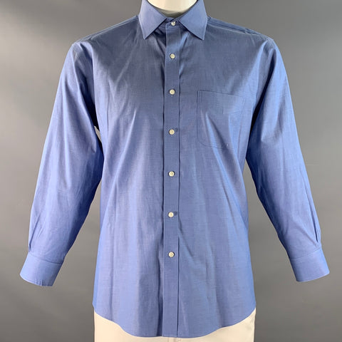 BROOKS BROTHERS Size XL Blue Cotton / Lycra One pocket Long Sleeve Shirt