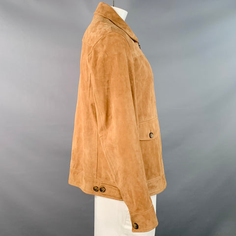 7 DIAMONDS Size XXL Camel Suede Two Pockets Zip Up Jacket