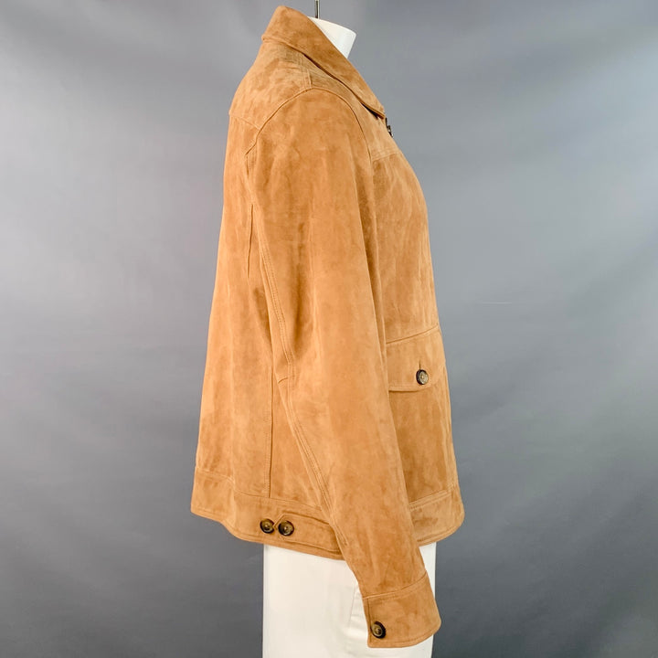 7 DIAMONDS Size XXL Camel Suede Two Pockets Zip Up Jacket