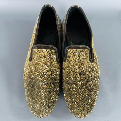 LOUIS LEEMAN Size 9 Gold Silver Rhinestone Velvet Slip On Loafers