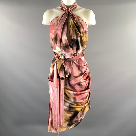 BADGLEY MISCHKA Size 4 Pink Mauve Polyester Spandex Brush Strokes Halter Dress