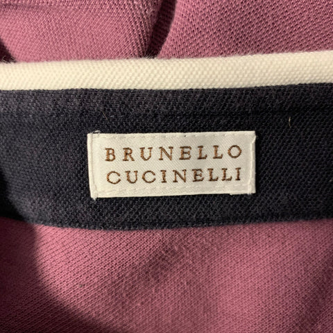 BRUNELLO CUCINELLI Size L Purple White Color Block Cotton Polo