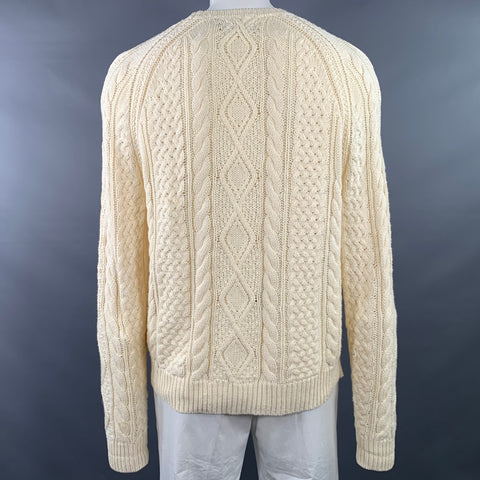 POLO by RALPH LAUREN Size L Cream Cable Knit Cotton Crew Neck Sweater