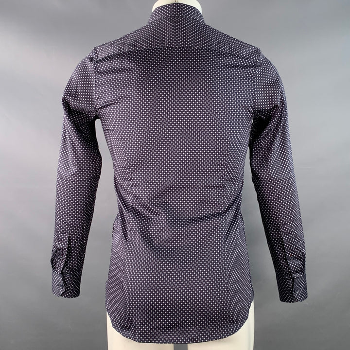 TED BAKER Size XS Merci Navy Grey Squares Cotton Spread Collar Long Sleeve Shirt