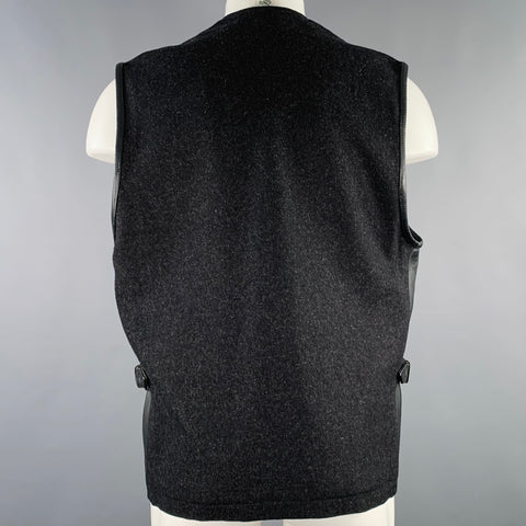 CUIR DU MONDE Size S Black Mixed Fabrics Leather Utility Vest