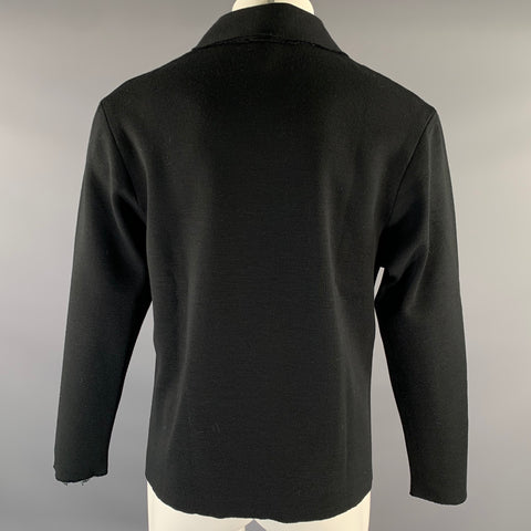 DANIEL CLEARY Size L Black Wool Raw Edge Polo Sweatshirt