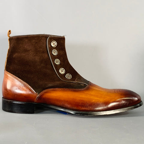 CONNAISSEUR Size 13 Brown Antique Leather Suede Side Zipper Boots