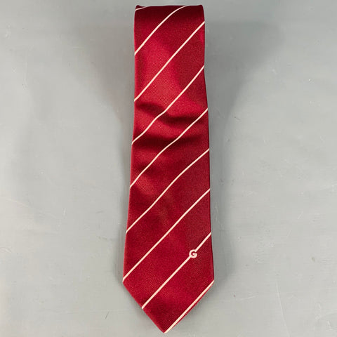 GUCCI Burgundy Pink Diagonal Stripe Silk Twill Tie