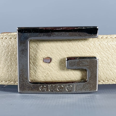 GUCCI Size 36 Beige Silver Leather Belt