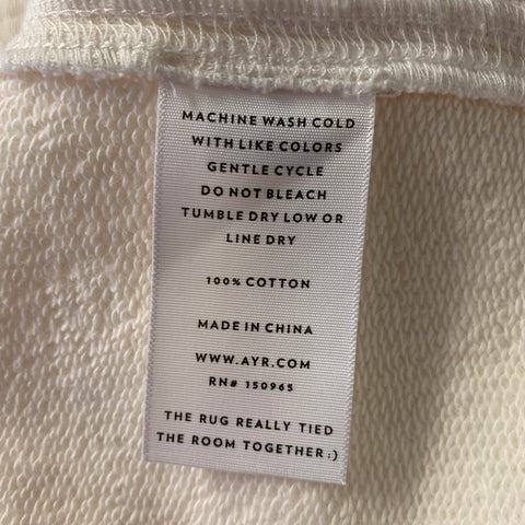 AYR Size XS Cream Solid Cotton Crew-Neck Sweatshirt
