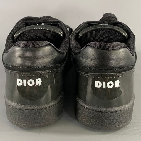 DIOR Size 10.5 Black Logo Patent Leather Low Top Sneakers