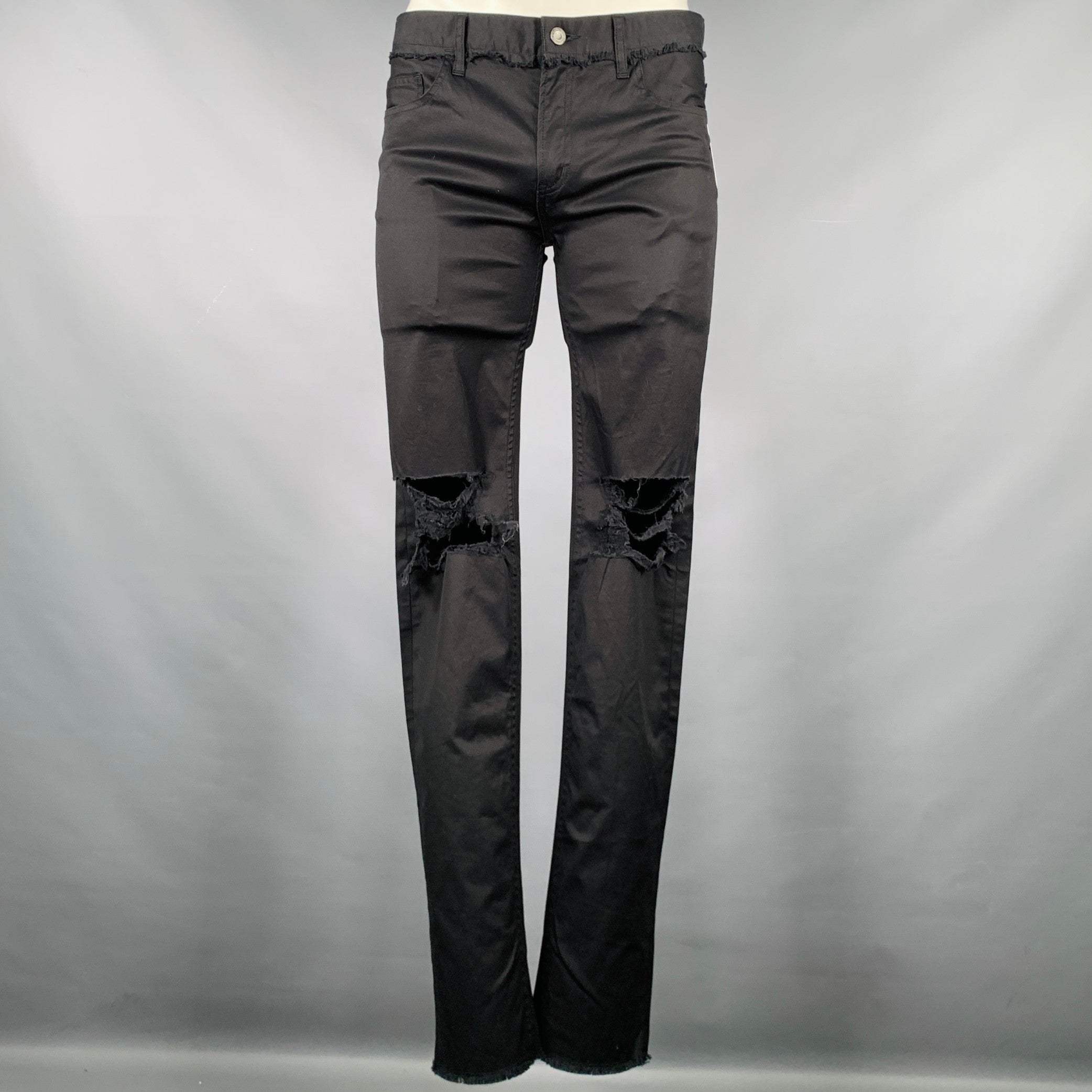 CHRISTIAN DADA Size 36 Black Distressed Cotton Zip Jeans