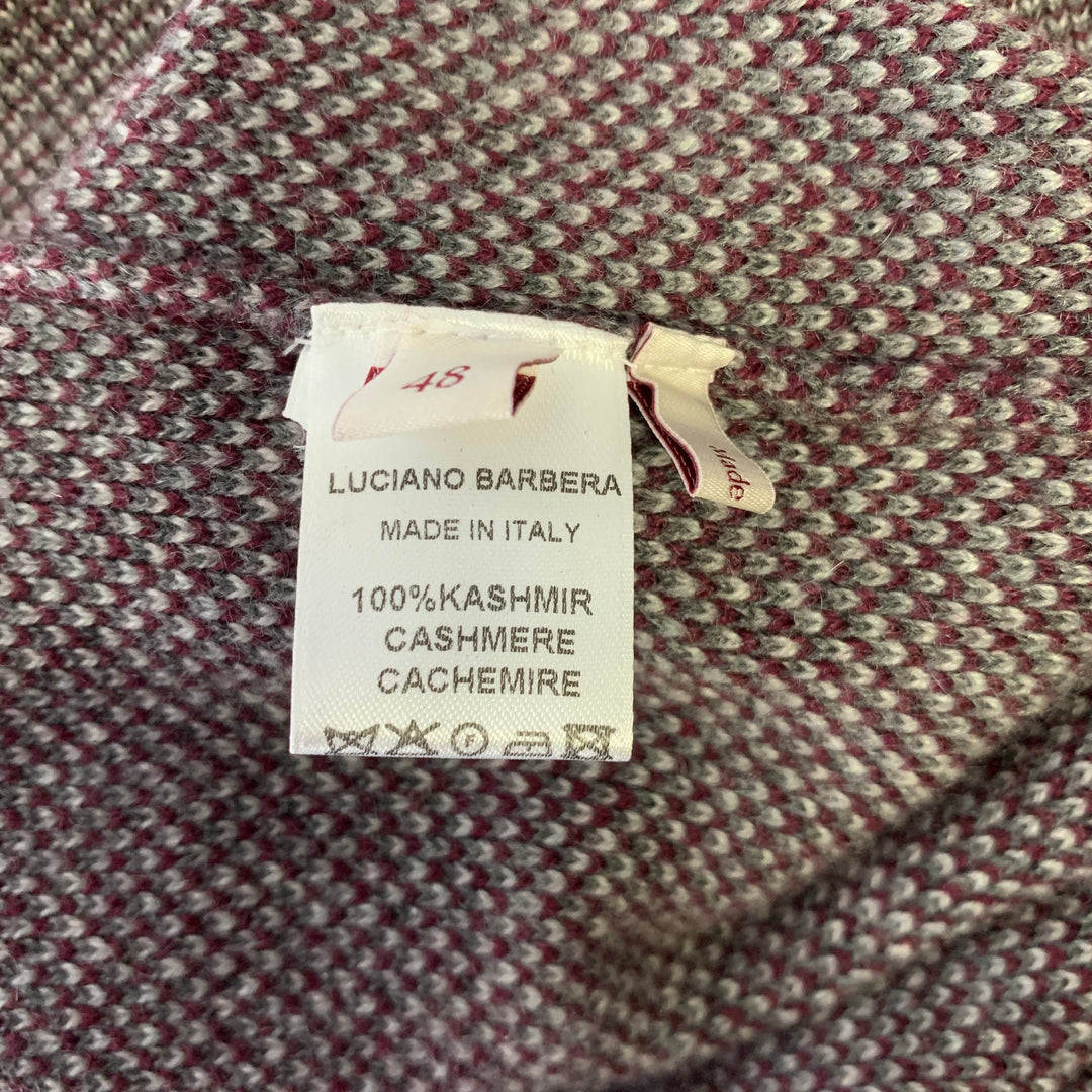 LUCIANO BARBERA Size S Burgundy Grey Heather Cashmere 1/4 Zip Pullover