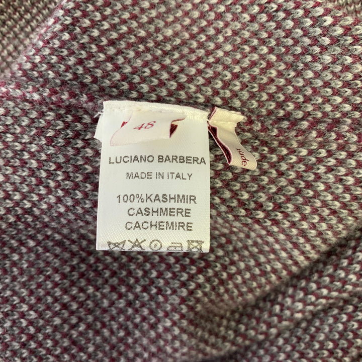 LUCIANO BARBERA Size S Burgundy Grey Heather Cashmere 1/4 Zip Pullover