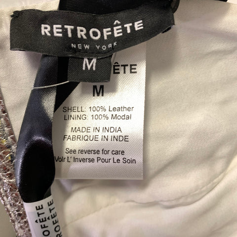 RETROFETE Size M Silver Leather Metallic Bralette Casual Top