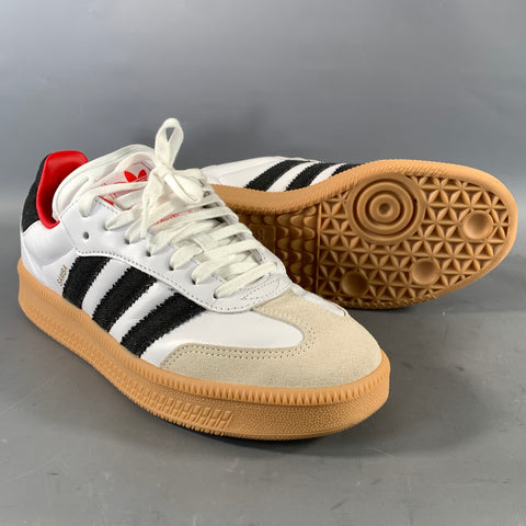 ADIDAS Size 11 White Black Stripe Leather Low Top Sneakers