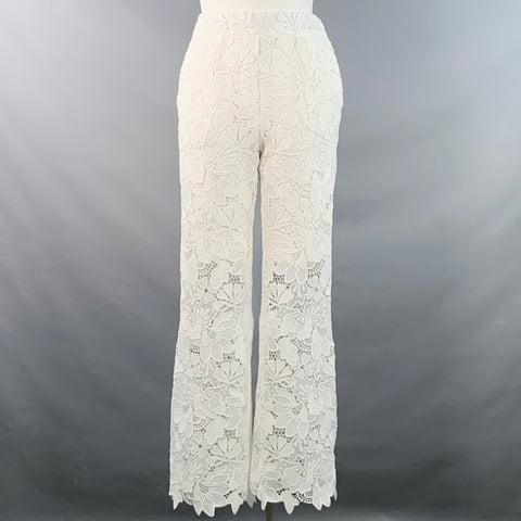 MARTIN MARTIN Size L White Polyester Lace Elastic Waistband Straight Casual Pants