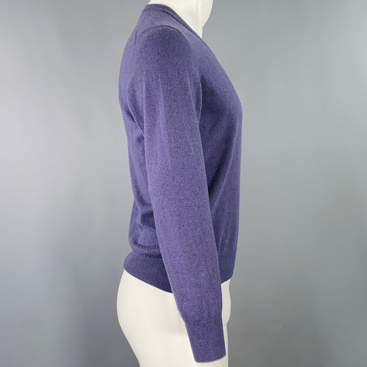 BRUNELLO CUCINELLI Size S Purple Grey Contrast Trim Cashmere V-Neck Pullover