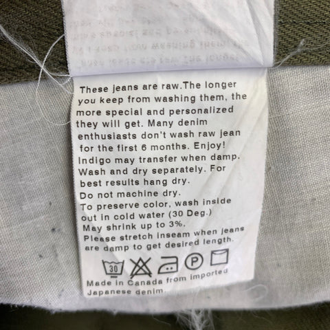 NAKED AND FAMOUS Size 32 Green Olive Cotton 5 pockets Jeans
