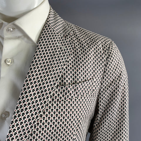 ALEXANDER MCQUEEN Chest Size 36 White Black & Red Skulls Cotton Sport Coat