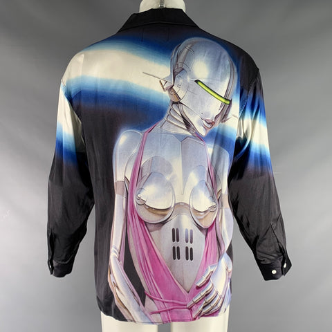 RICHARDSON SORAYAMA Size M Charcoal Print Viscose Camp Long Sleeve Shirt