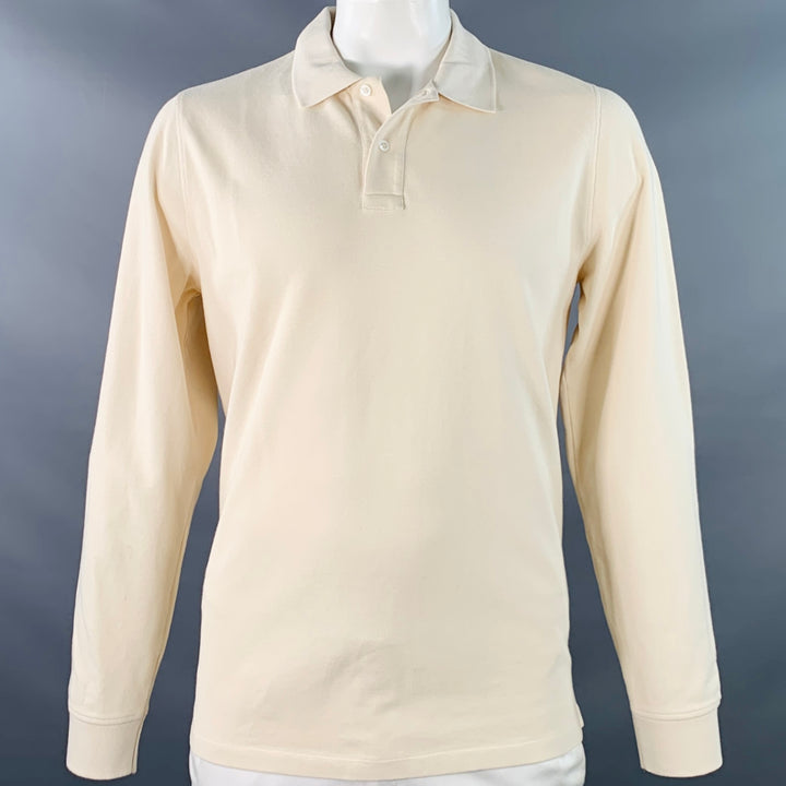 DRAKES LONDON Size L Beige Cotton Pique Long Sleeve Polo