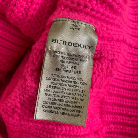 BURBERRY Size M Pink Wool Cashmere Cable Knit Crew-Neck Sweater