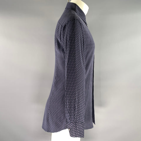 THEORY Size M Navy Burgundy blue Abstract Silk spandex Long Sleeve Shirt