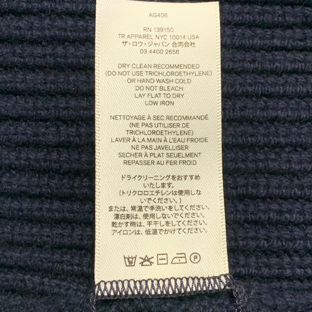 THE ROW Size M Navy Wool Cashmere Ribbed Open Front Cardigan