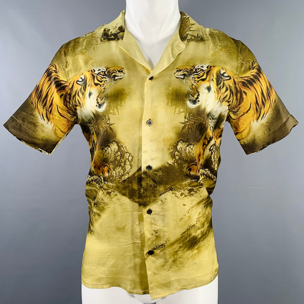 DRIES VAN NOTEN Size M Yellow Olive Tiger Short Sleeve Shirt – Sui