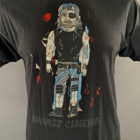 MONDO Size L Black White Graphic Cotton Crew Neck T Shirt