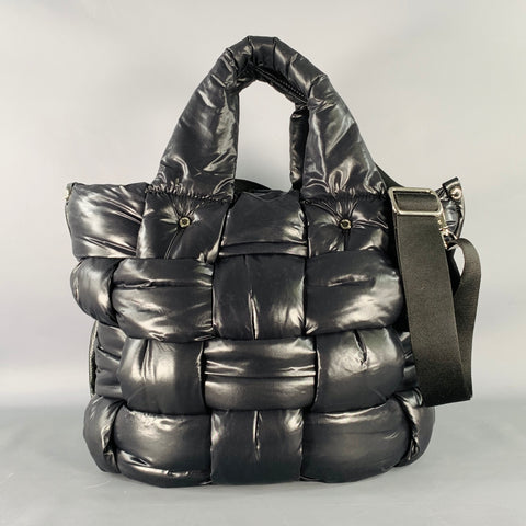 ROBERTA GANDOLFI Large Black Puffy Quilted Nylon Woven Tote Handbag