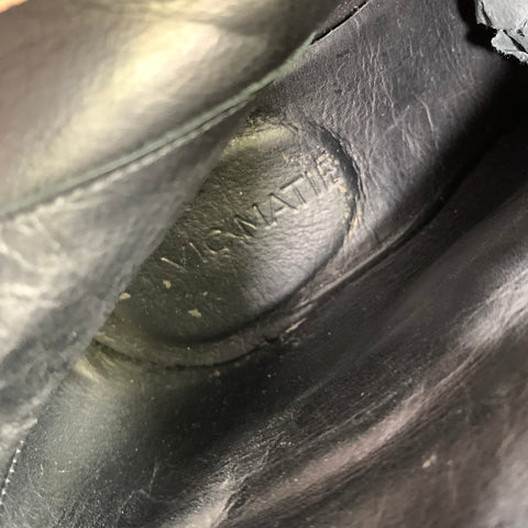 VIC MATIE Size 6.5 Black Green Leather 1J5330D Horsehide Peep Toe Pumps