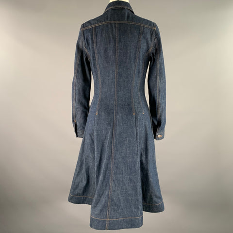 RALPH LAUREN Size 8 Blue Indigo Cotton Trucker Mid-Calf Dress