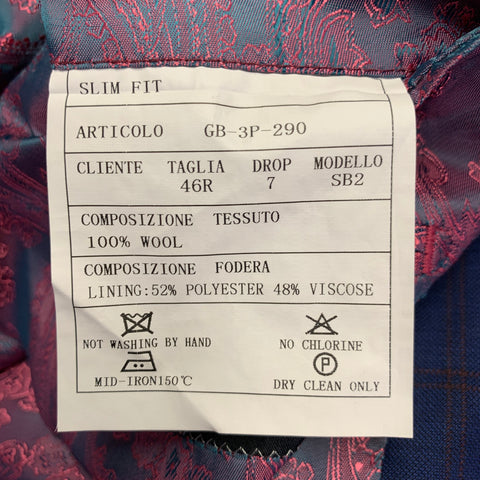 GIOVANNI BRESCIANI Size 46 Regular Blue Rust Window Pane Wool Suit