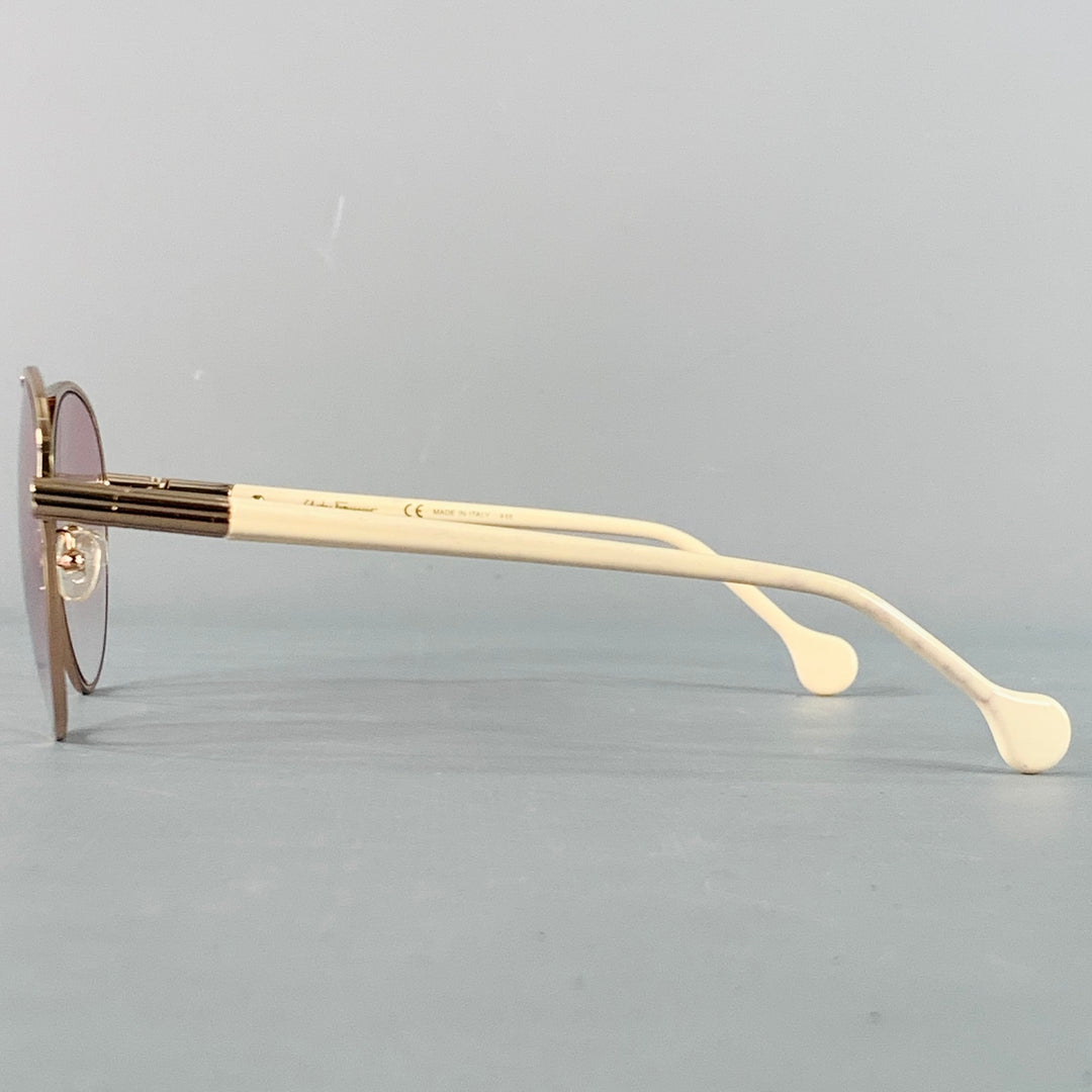 SALVATORE FERRAGAMO Rose Gold Acetate Metal Aviator Sunglasses