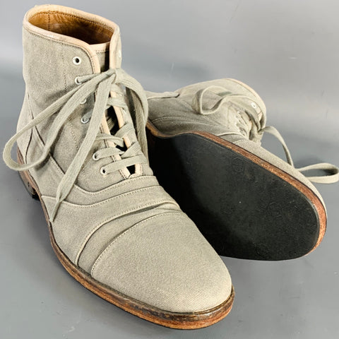 JOHN VARVATOS Size 10 Grey Canvas Cap Toe Lace-Up Ankle Boots