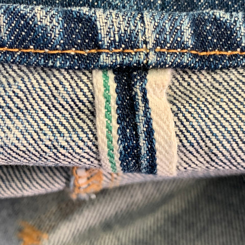 STEVENSON OVERALL CO. Size 38 Blue Distressed Cotton Selvedge Japanese Denim Button Fly Jeans