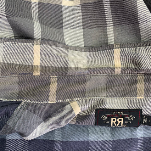 RRL by RALPH LAUREN Size L Grey Beige Plaid Cotton 2 Pockets Long Sleeve Shirt