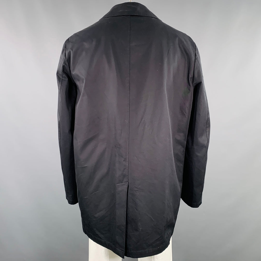 BARNEYS NEW YORK Size 46 Black Cotton Hidden Buttons Trench Coat