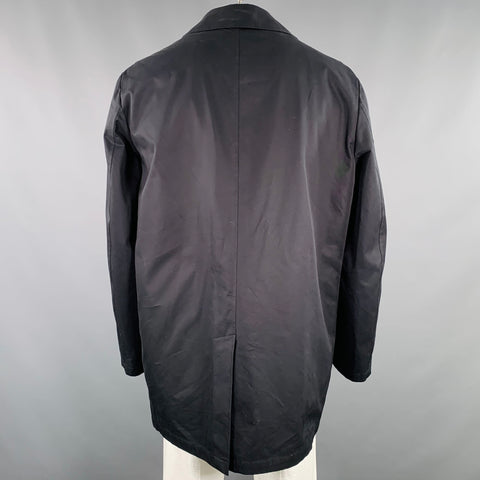BARNEYS NEW YORK Size 46 Black Cotton Hidden Buttons Trench Coat