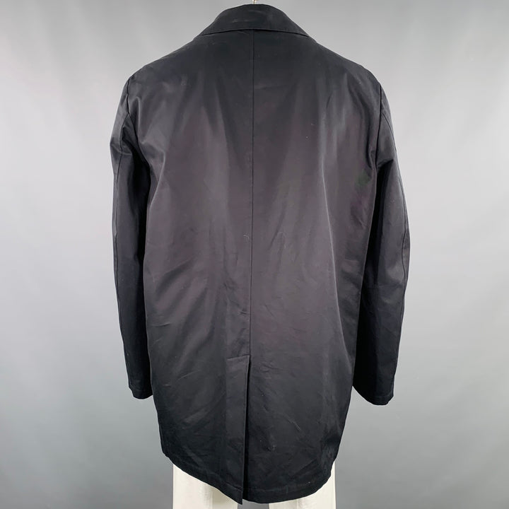 BARNEYS NEW YORK Size 46 Black Cotton Hidden Buttons Trench Coat