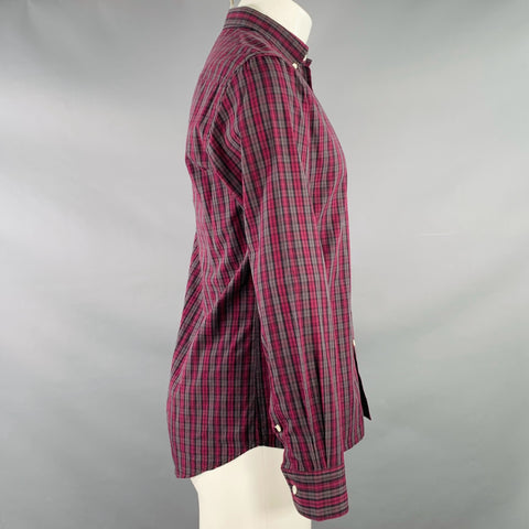 SATURDAYS NYC Size M Pink Charcoal Plaid Cotton Button Down Collar One Pocket Long Sleeve Shirt