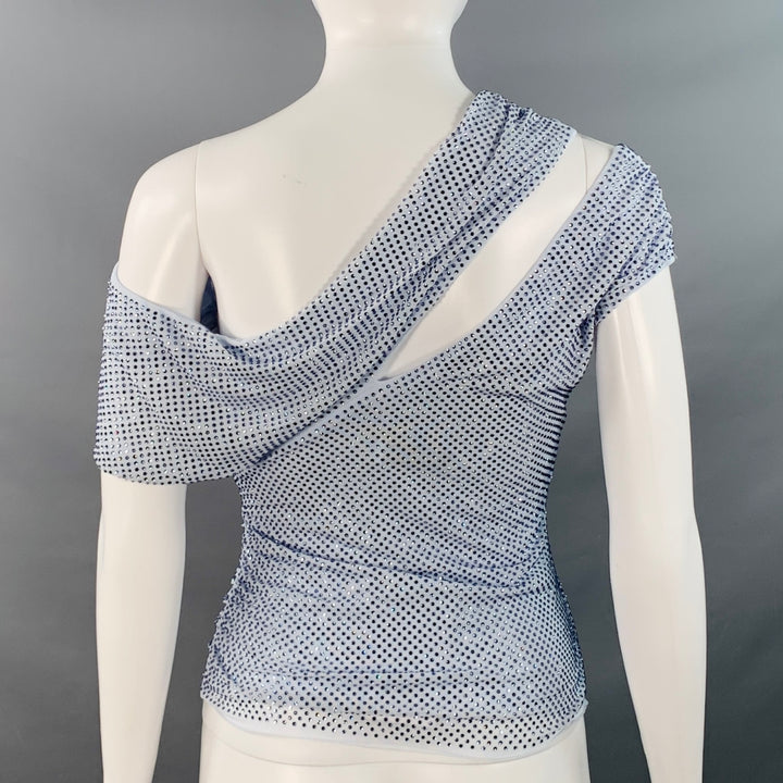 SELF-PORTRAIT SS25 Size 2 Pale Blue Polyester Blend Rhinestones Ruched Cutouts Dress Top