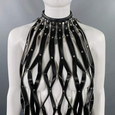 NOIR KEI NINOMIYA FW22 Size S Black Zippers Leather Trim Harness Dress