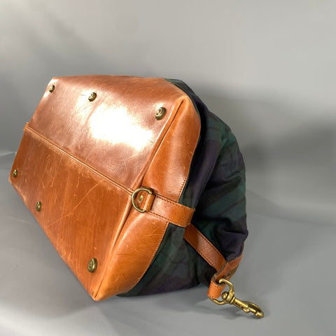 POLO Green Navy Plaid Canvas leather Bag